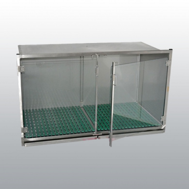 CAGE HOSPITALISATION INOX AVEC BAC, CAILLEBOTIS ET PORTE VERRE