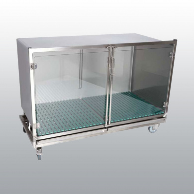 CAGE INOX AVEC BAC, CAILLEBOTIS ET PORTE VERRE